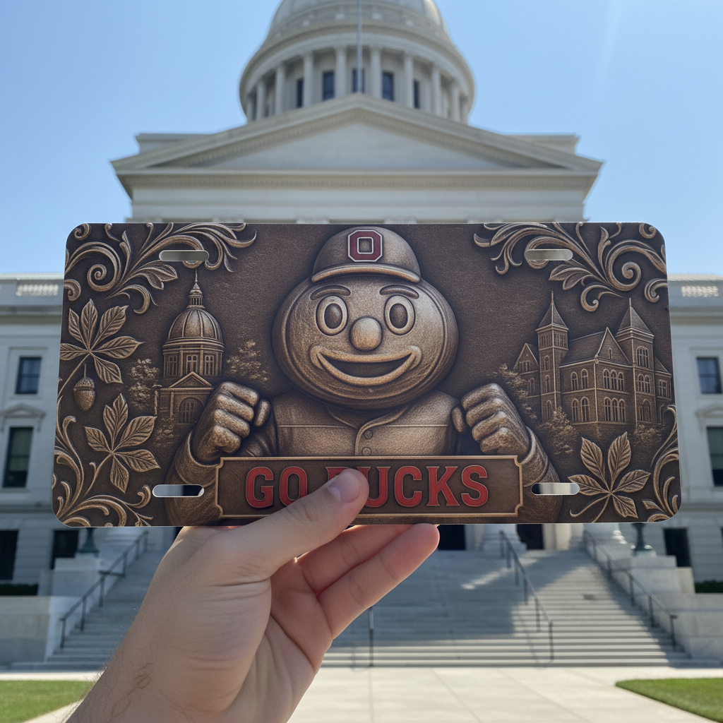 Go Buckeyes License Plate 6"x12" Car Tag | Front Plate for Fans | Not Embossed