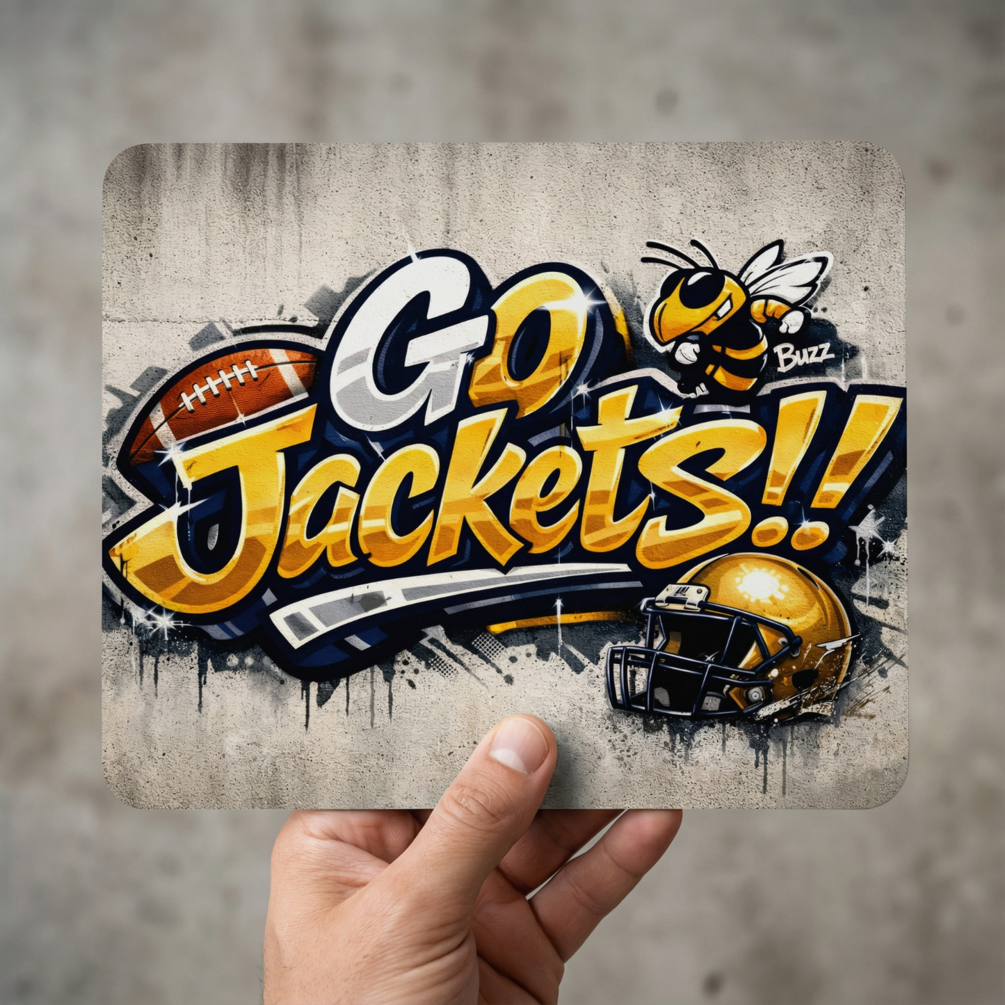 Go Jackets Graffiti Style Mousepad Football Buzz Mascot Desk Mat Fan Gear