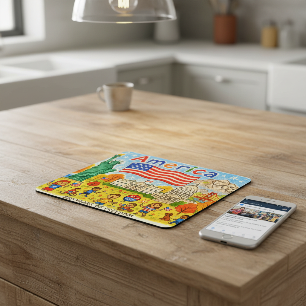 USA 250th Anniversary Crayon Art Mouse Pad Patriotic USA Flag Desk Mat