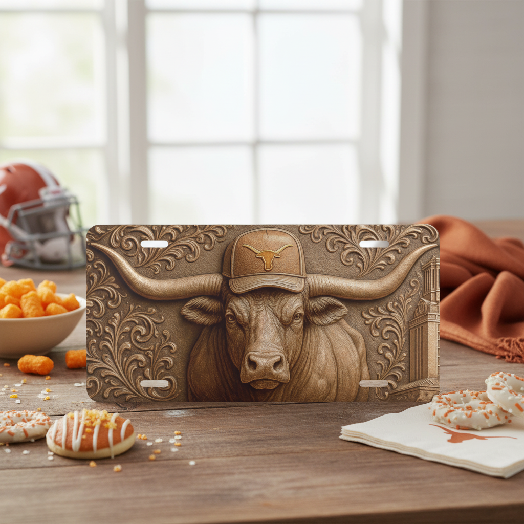 Texas Longhorns License Plate 6"x12" Car Tag | Flat Front Plate for Fans