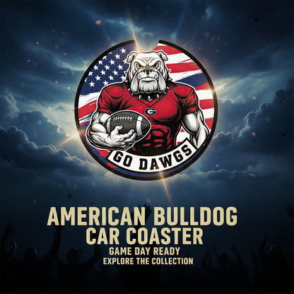 Go Dawgs Car Coasters 2-Pack • 2.75" Bulldog Football Flag Cup Holder Inserts