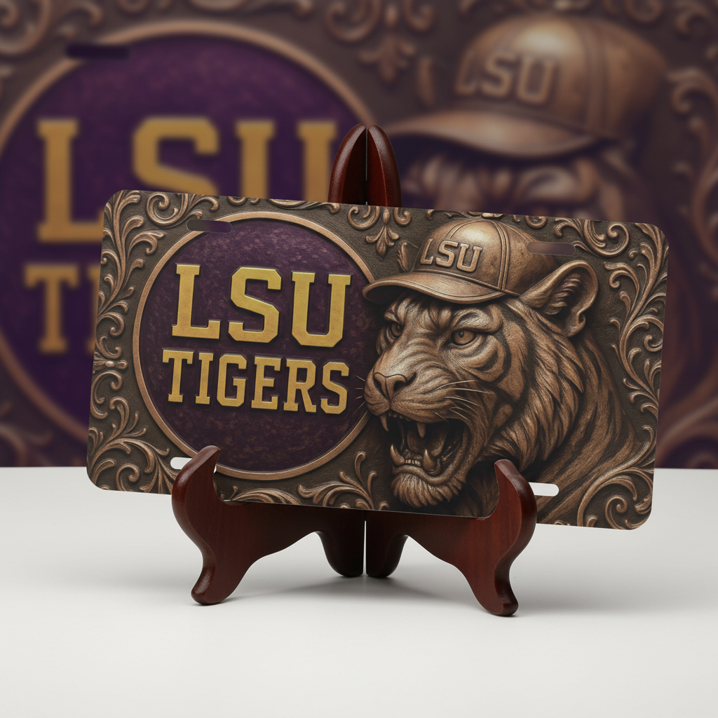 LSU Tigers License Plate 6"x12" Car Tag | Metal Front Plate | Flat (Not 3D)
