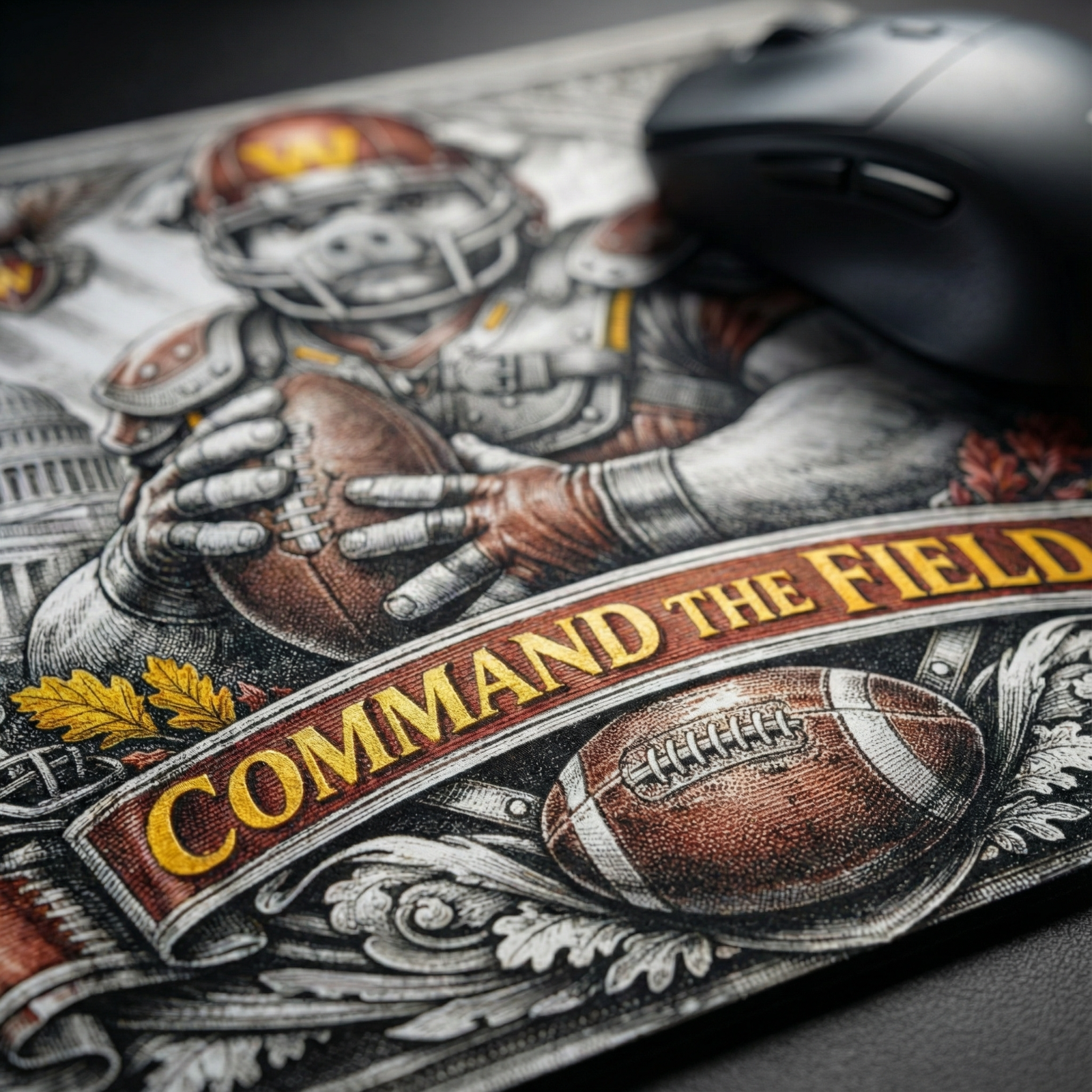 Washington Football Hog Mousepad - Command The Field Vintage Engraving Style Art