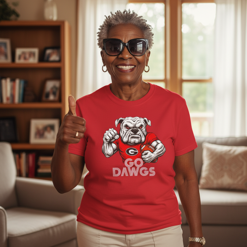 Go Dawgs Bulldog Football Tee Mens Red Classic Fit T-Shirt