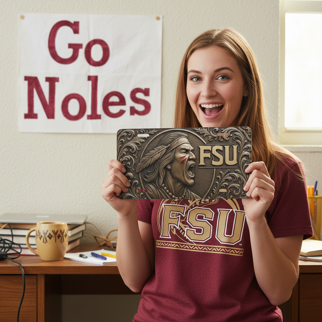 FSU License Plate 6"x12" Aluminum Car Tag | Metal Front Plate for Fans | Flat - Beyond Lines