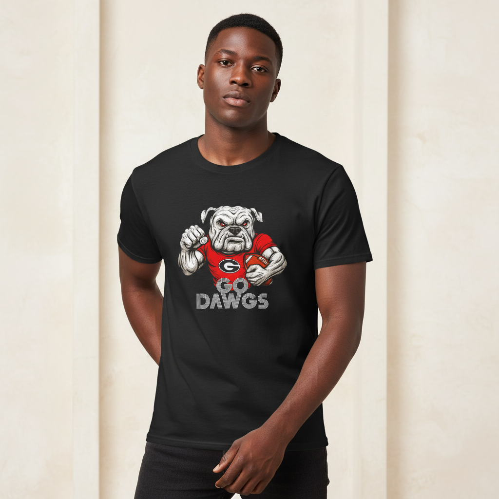 Go Dawgs Bulldog Football Tee Mens Red Classic Fit T-Shirt