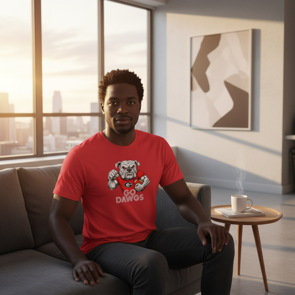 Go Dawgs Bulldog Football Tee Mens Red Classic Fit T-Shirt