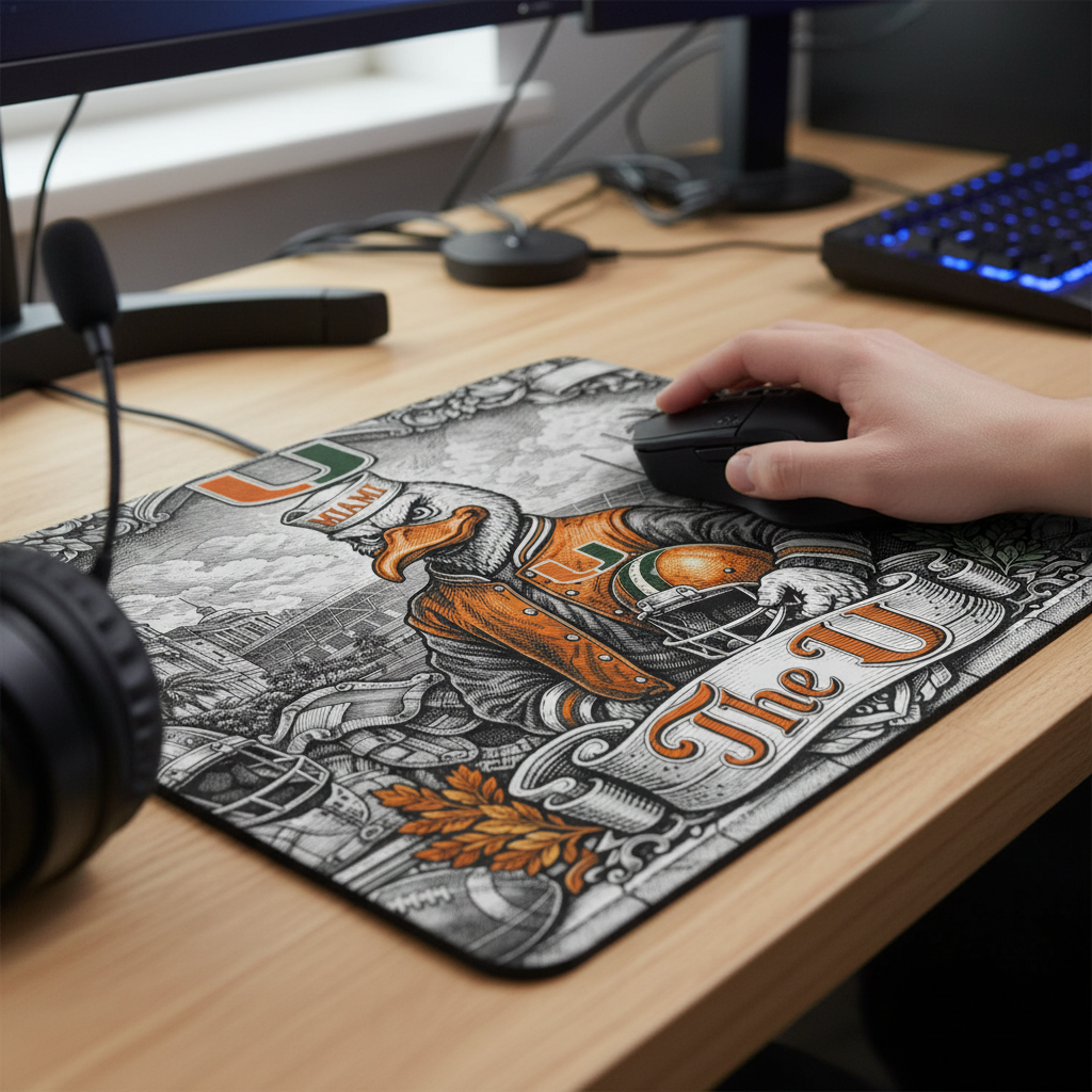 Miami Hurricane 9.5"x8" Mouse Pad Rectangle Non Slip Smooth Surface Gaming Desk