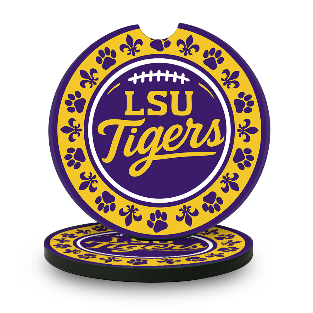 LSU Tigers Car Cup Holder Coasters – 2-Pack Soft Rubber Inserts for Auto or SUV