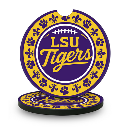 LSU Tigers Car Cup Holder Coasters – 2-Pack Soft Rubber Inserts for Auto or SUV