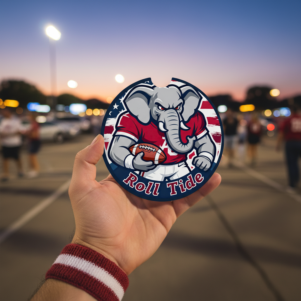 Roll Tide Car Coasters 2-Pack | 2.75" Crimson Elephant Cup Holder Inserts