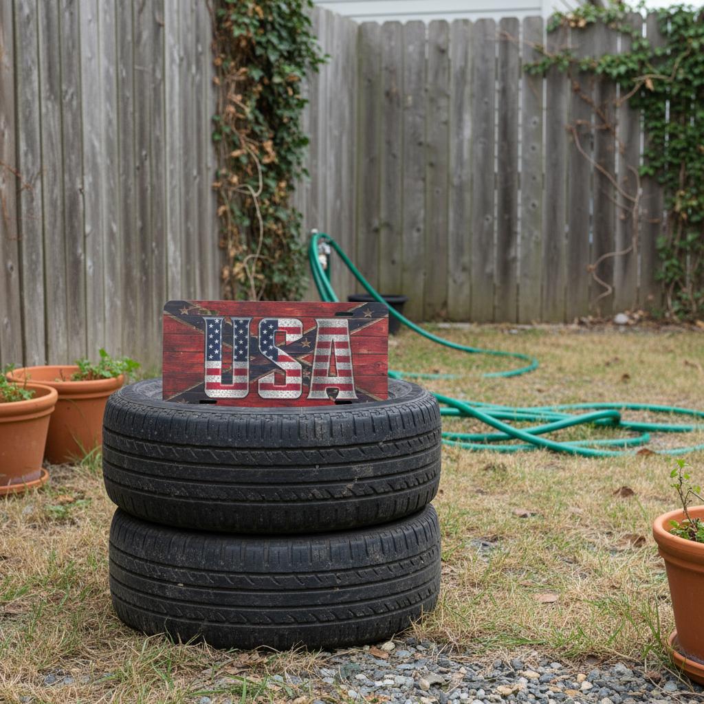 USA Diamond Plate License Plate 6x12 Aluminum Vanity Tag Patriotic USA Flag