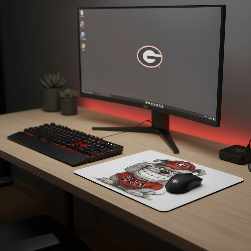 Georgia Bulldogs Line Art Mouse Pad – 9.5"x8" Waterproof Fun UGA Bulldog Design