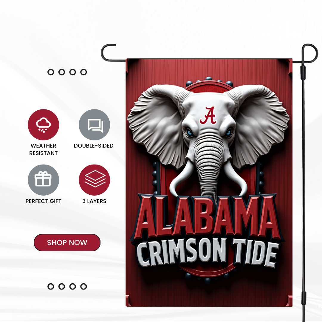 Alabama Crimson Tide Garden Flag 12"x18" Double-Sided Yard Decor - Roll Tide