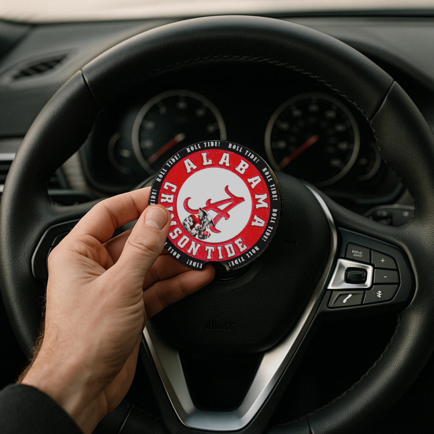 Alabama Crimson Tide Car Coasters – Set of 2 Soft Rubber Cup Inserts – Roll Tide