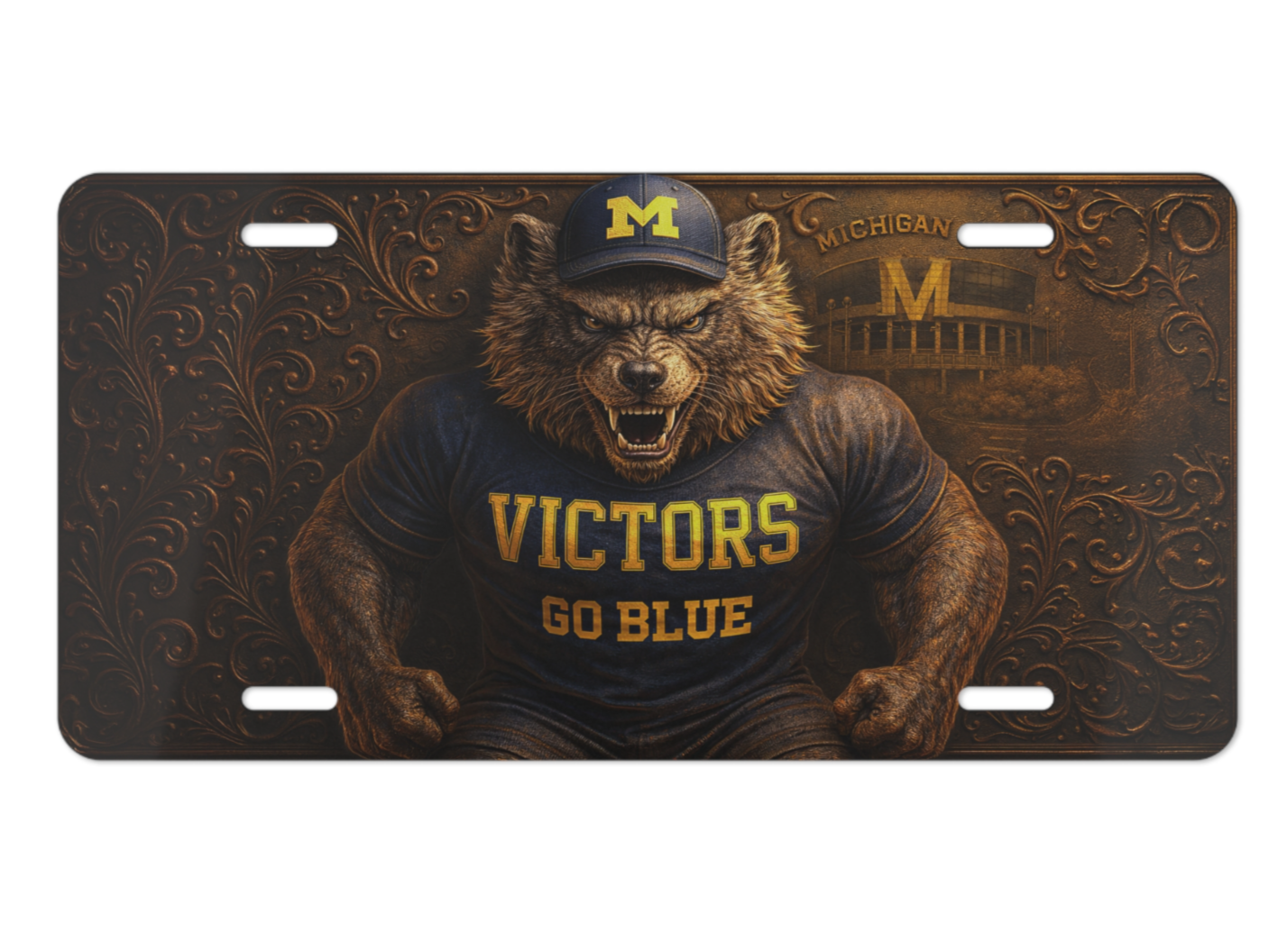 Michigan Wolverines License Plate 6"x12" Aluminum Car Tag | Flat Front Plate