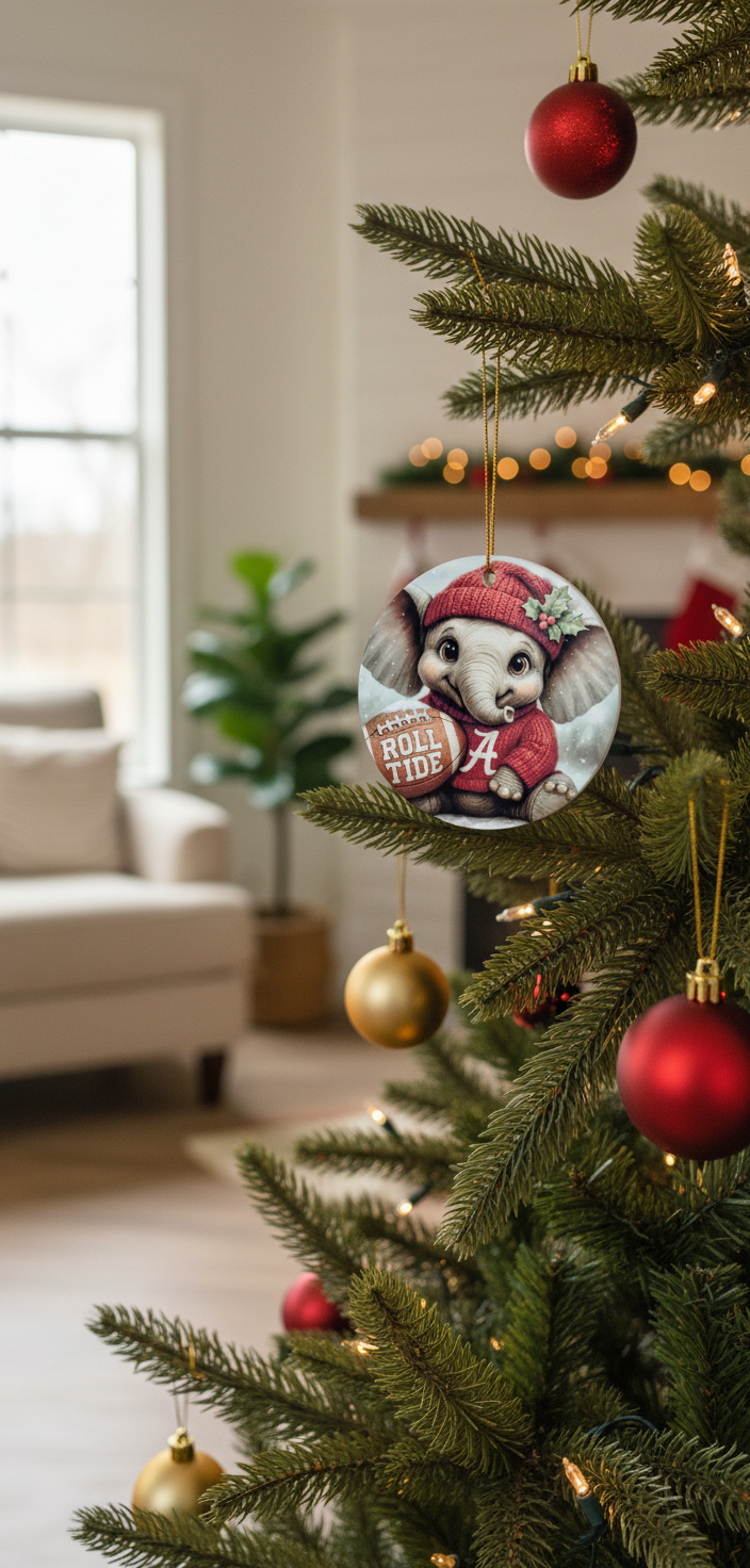 Alabama Crimson Tide Christmas Ornament – 3.5" Double-Sided Elephant Fan Decor