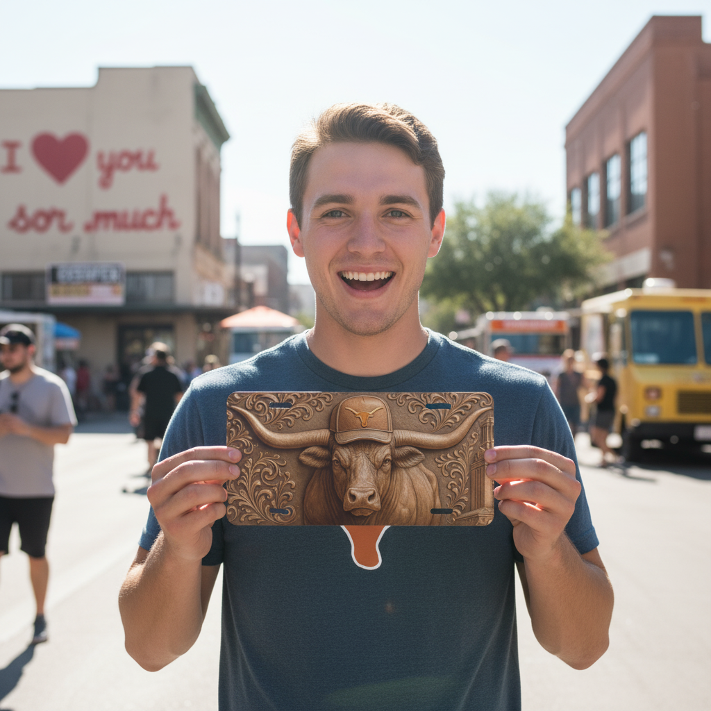 Texas Longhorns License Plate 6"x12" Car Tag | Flat Front Plate for Fans