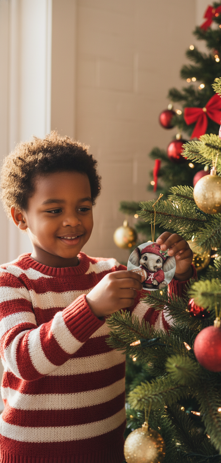 Alabama Crimson Tide Christmas Ornament – 3.5" Double-Sided Elephant Fan Decor