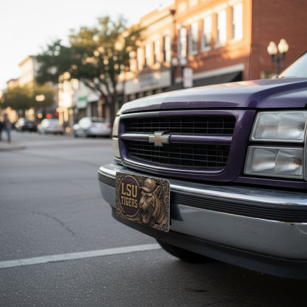 LSU Tigers License Plate 6"x12" Car Tag | Metal Front Plate | Flat (Not 3D)