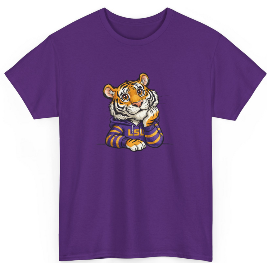 Purple Unisex T-Shirt with Cute Cartoon Tiger – Bold Fan Style - Beyond Lines