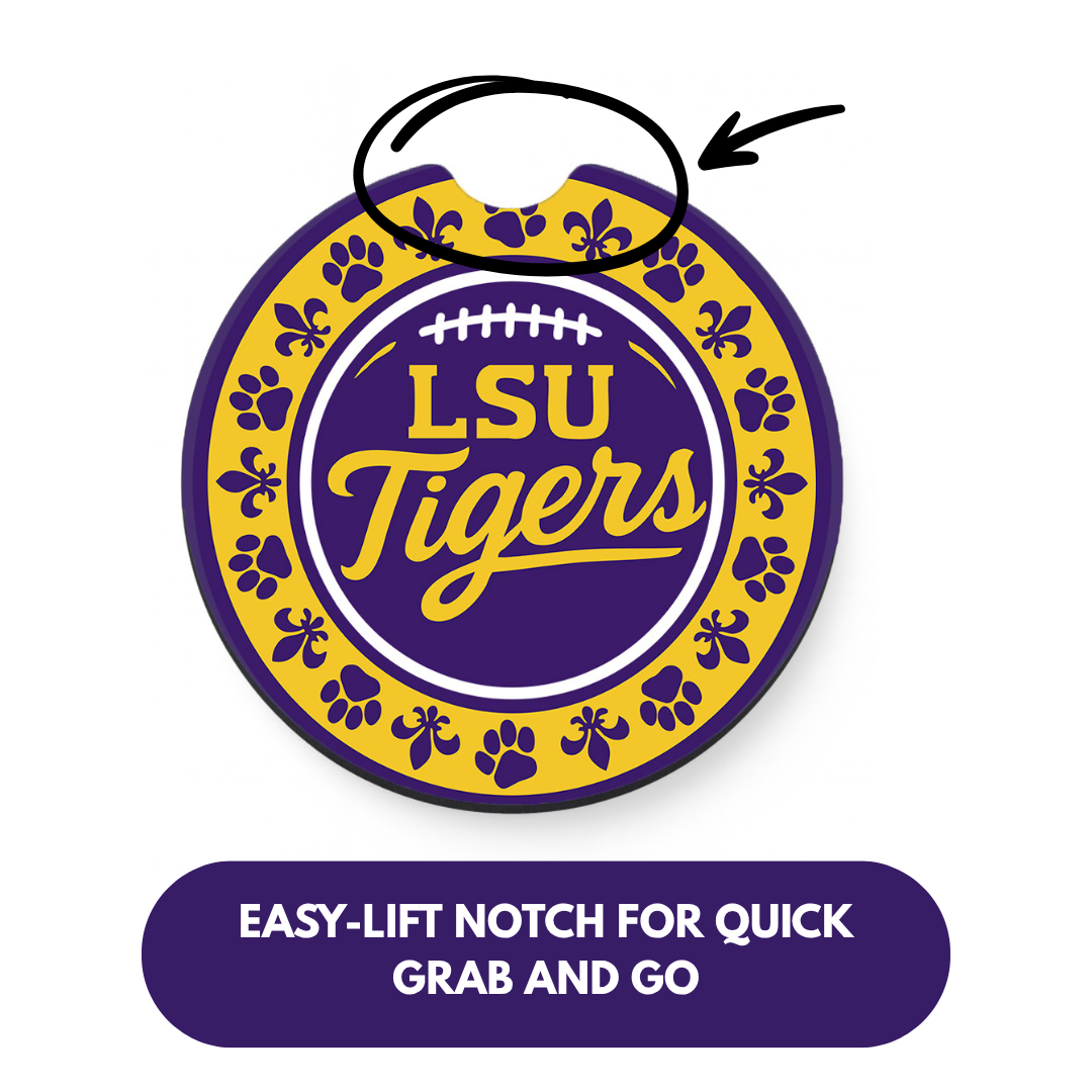 LSU Tigers Car Cup Holder Coasters – 2-Pack Soft Rubber Inserts for Auto or SUV
