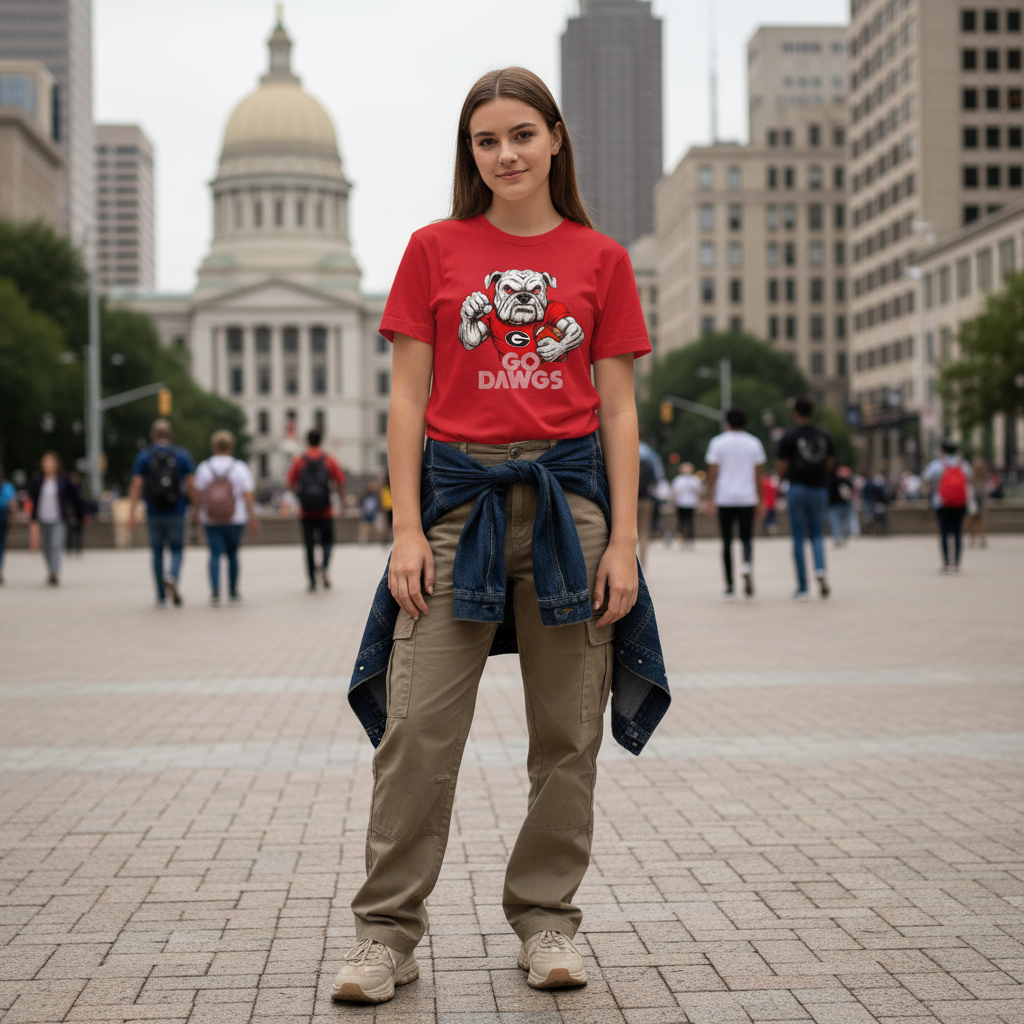 Go Dawgs Bulldog Football Tee Mens Red Classic Fit T-Shirt