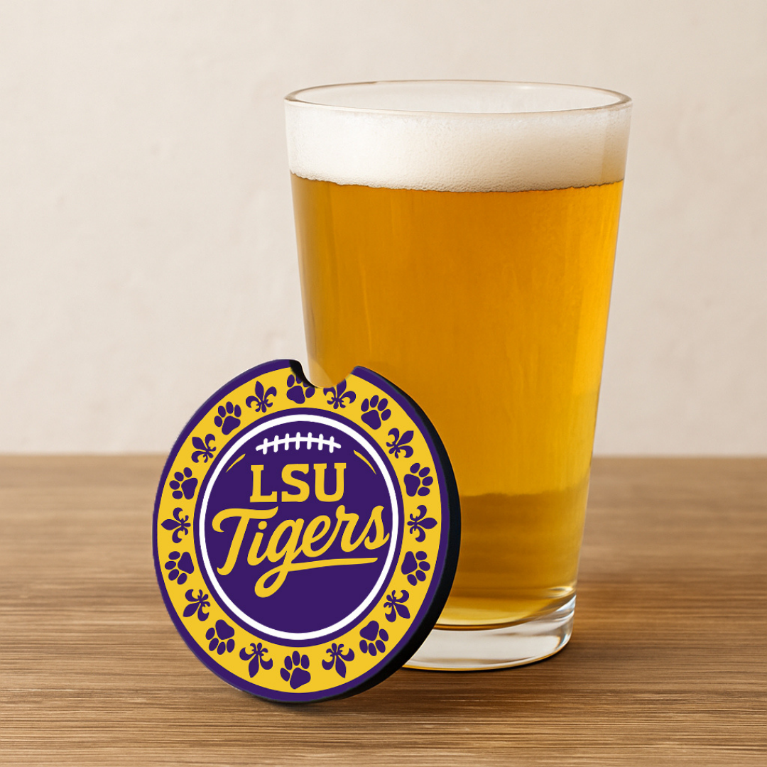LSU Tigers Car Cup Holder Coasters – 2-Pack Soft Rubber Inserts for Auto or SUV