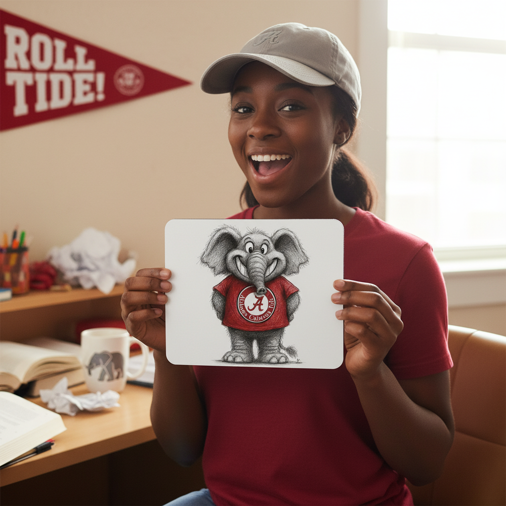 Alabama Crimson Tide Line Art Mouse Pad – 9.5"x8" Waterproof | Roll Tide Gift
