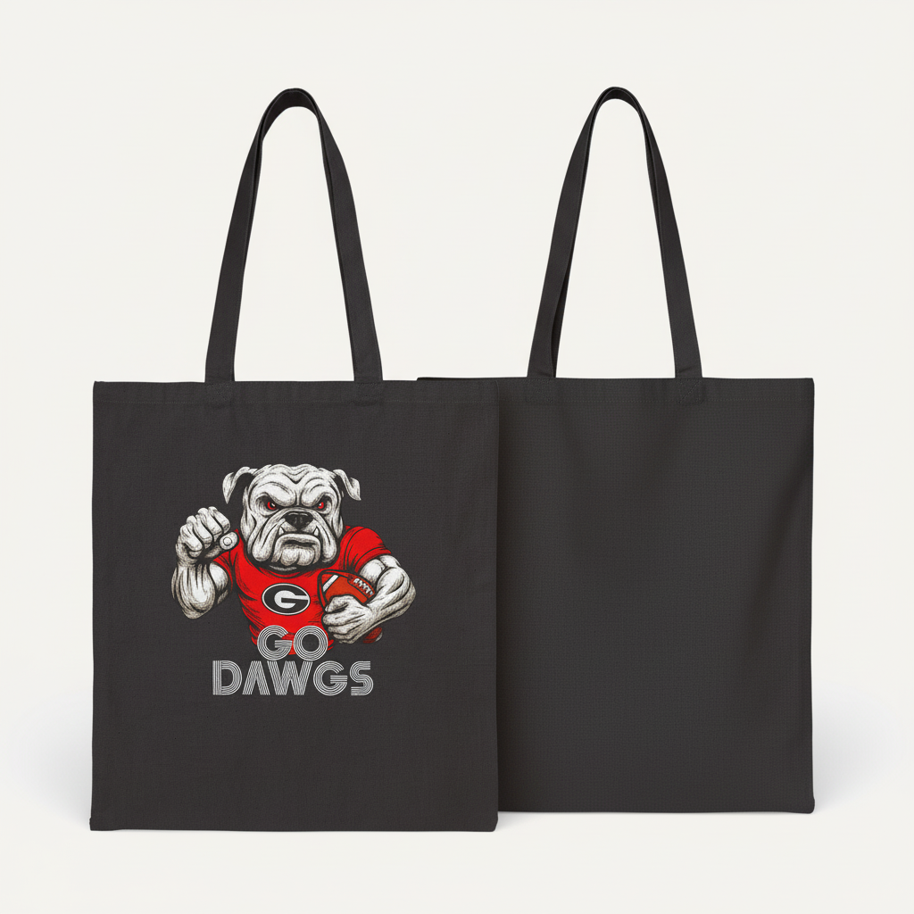 Go Dawgs Bulldogs Spirit Tote Bag Black 15x16 inch Durable Cotton Canvas