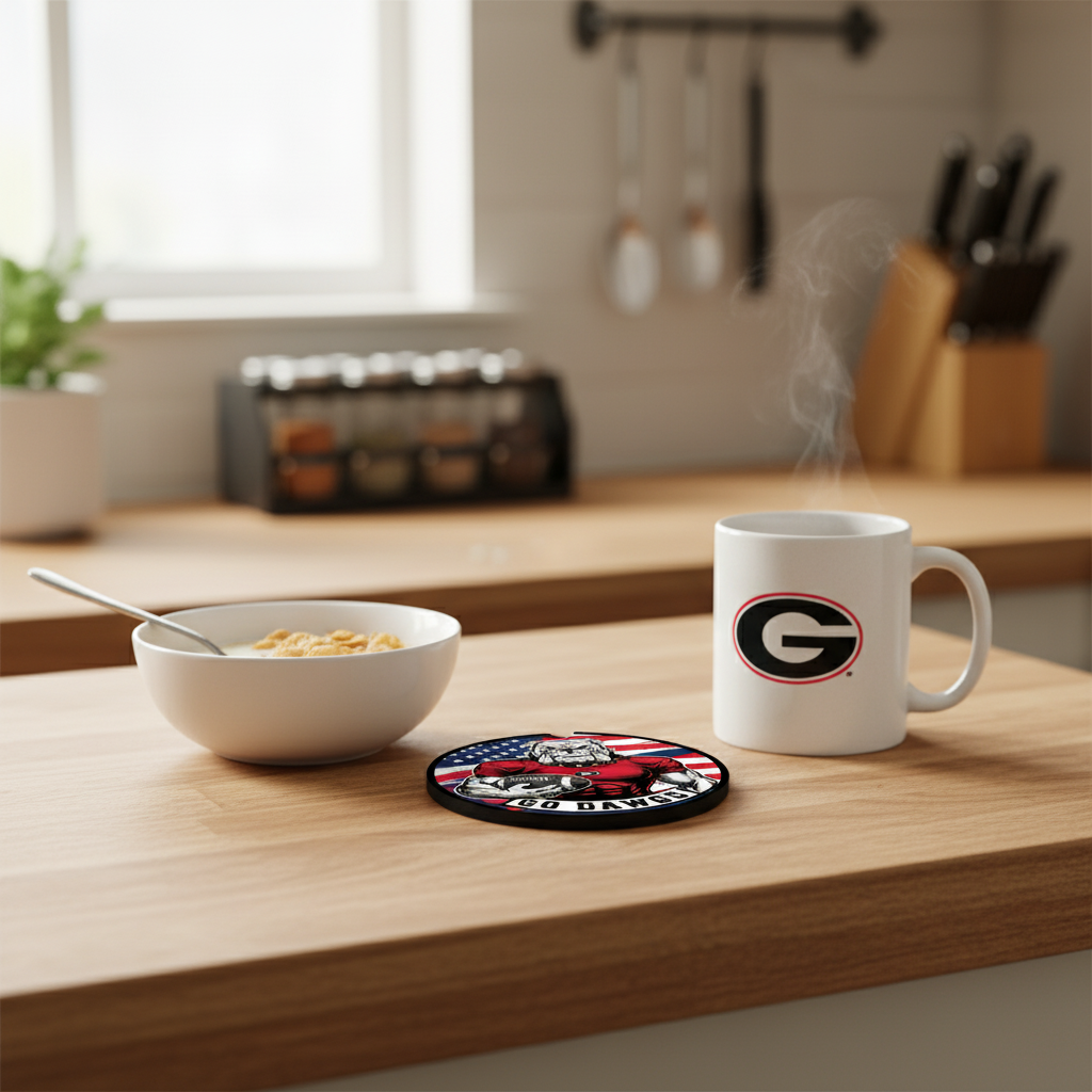 Go Dawgs Car Coasters 2-Pack • 2.75" Bulldog Football Flag Cup Holder Inserts