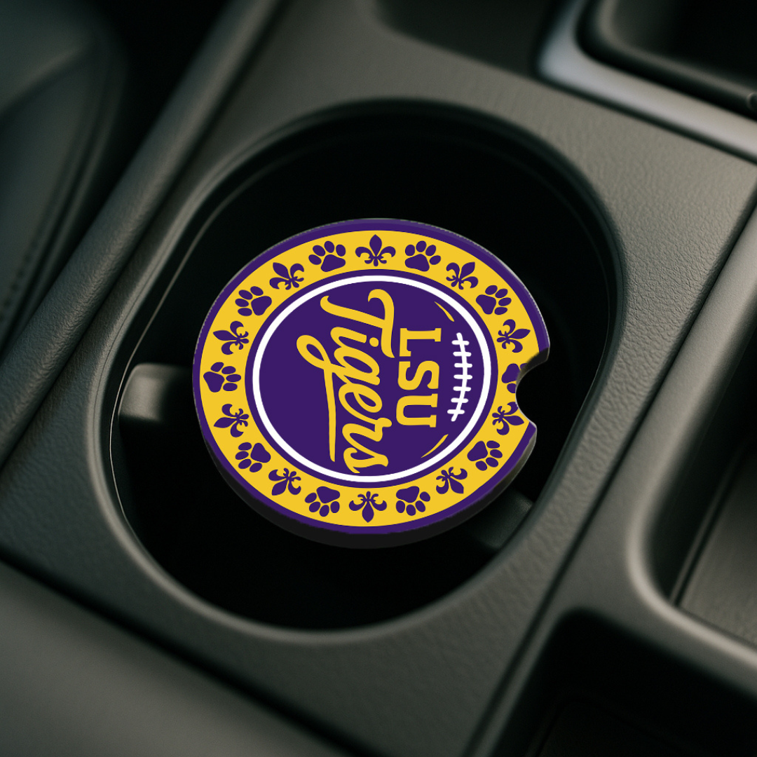 LSU Tigers Car Cup Holder Coasters – 2-Pack Soft Rubber Inserts for Auto or SUV