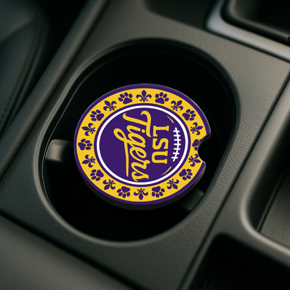 LSU Tigers Car Cup Holder Coasters – 2-Pack Soft Rubber Inserts for Auto or SUV