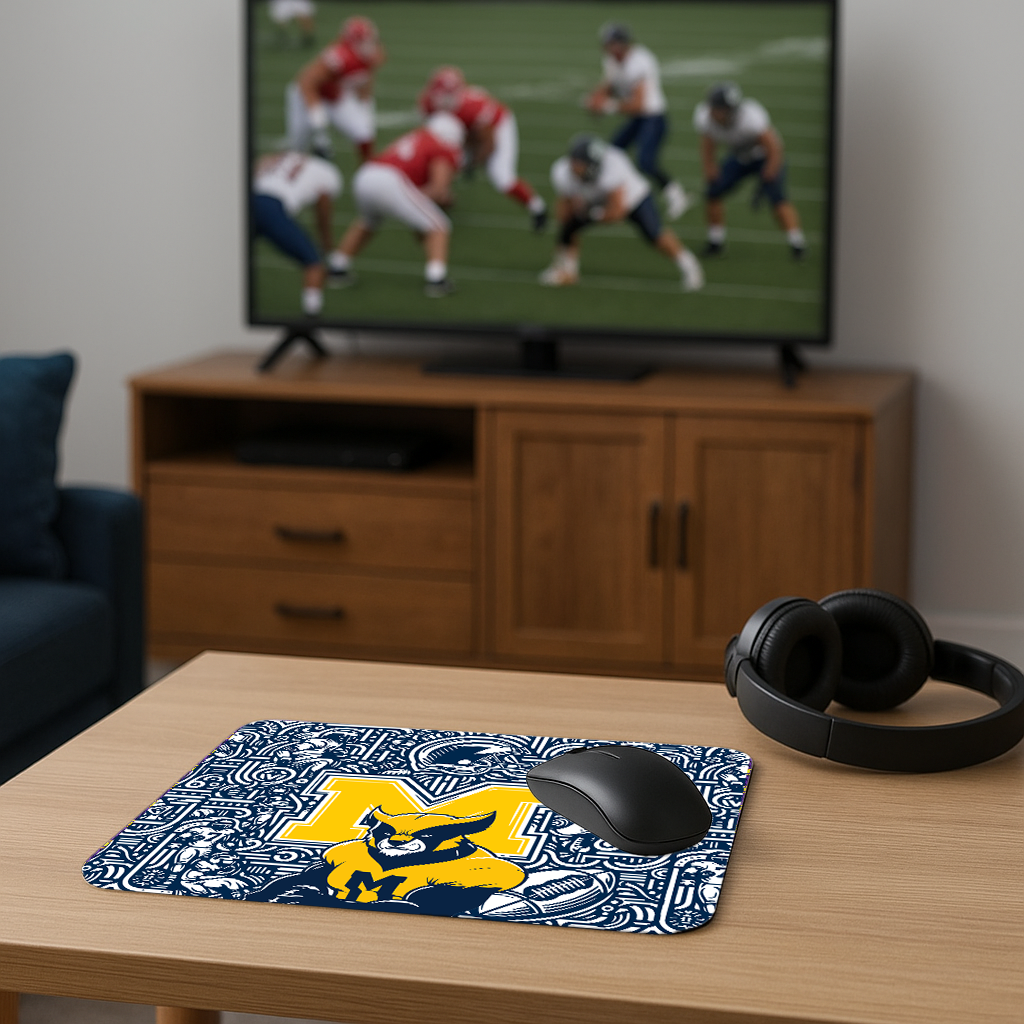 Michigan Wolverines Football Mouse Pad – 9″ x 7.5″, Non‑Slip Rubber Base, Smooth