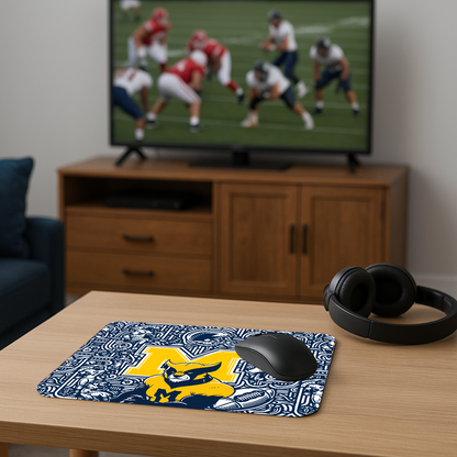 Michigan Wolverines Football Mouse Pad – 9″ x 7.5″, Non‑Slip Rubber Base, Smooth