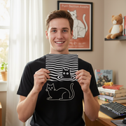 Optical Illusion Cat Mouse Pad - Black & White Wave Design for Desk 9.5"x8" - Beyond Lines