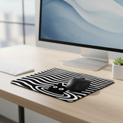 Optical Illusion Cat Mouse Pad - Black & White Wave Design for Desk 9.5"x8" - Beyond Lines