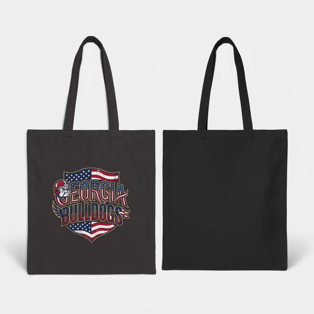 Go Dawgs Bulldogs Spirit Tote Bag Black 15x16 inch Durable Cotton Canvas