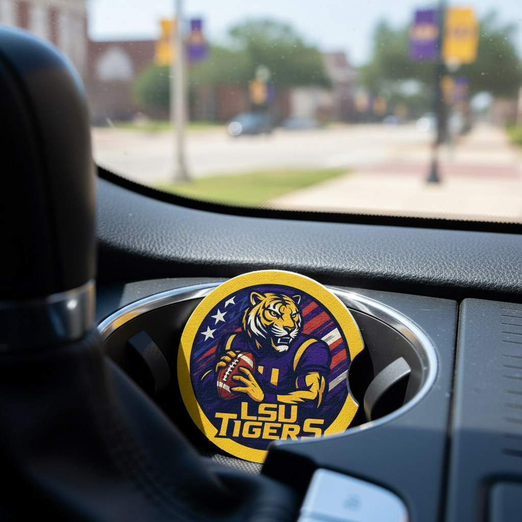 LSU Tigers Car Coasters 2-Pack | Car Cup Holder Inserts Geaux | Waterproof