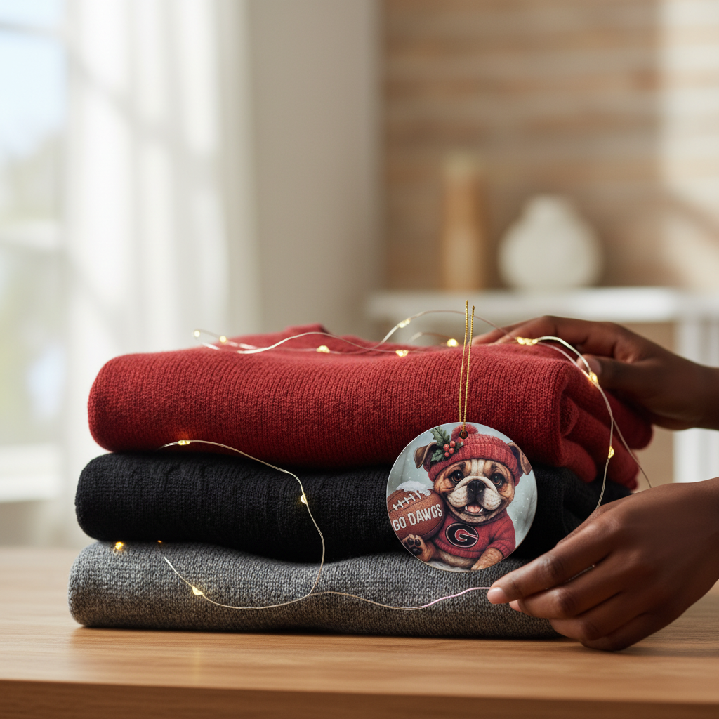 Georgia Bulldogs Christmas Ornament – 3.5" Double‑Sided Bulldog Holiday Decor