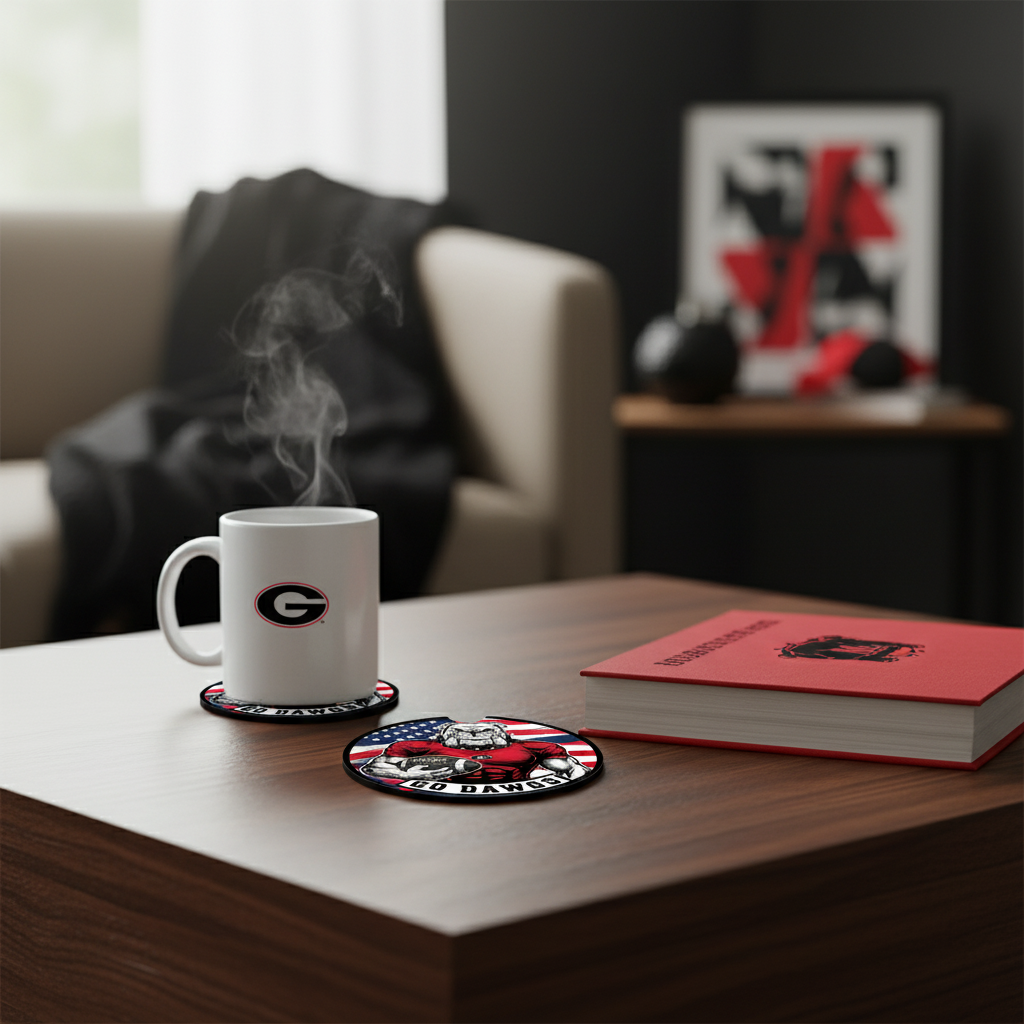 Go Dawgs Car Coasters 2-Pack • 2.75" Bulldog Football Flag Cup Holder Inserts