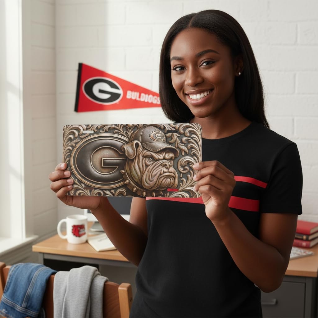 Georgia Bulldogs 3D Style Metal License Plate 6"x12" | UGA Fan Gift | Flat Plate
