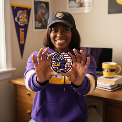 LSU Tigers | 2 Pack Football Geaux USA Flag Car Coaster Set - Cup Holder