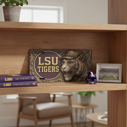 LSU Tigers License Plate 6"x12" Car Tag | Metal Front Plate | Flat (Not 3D)