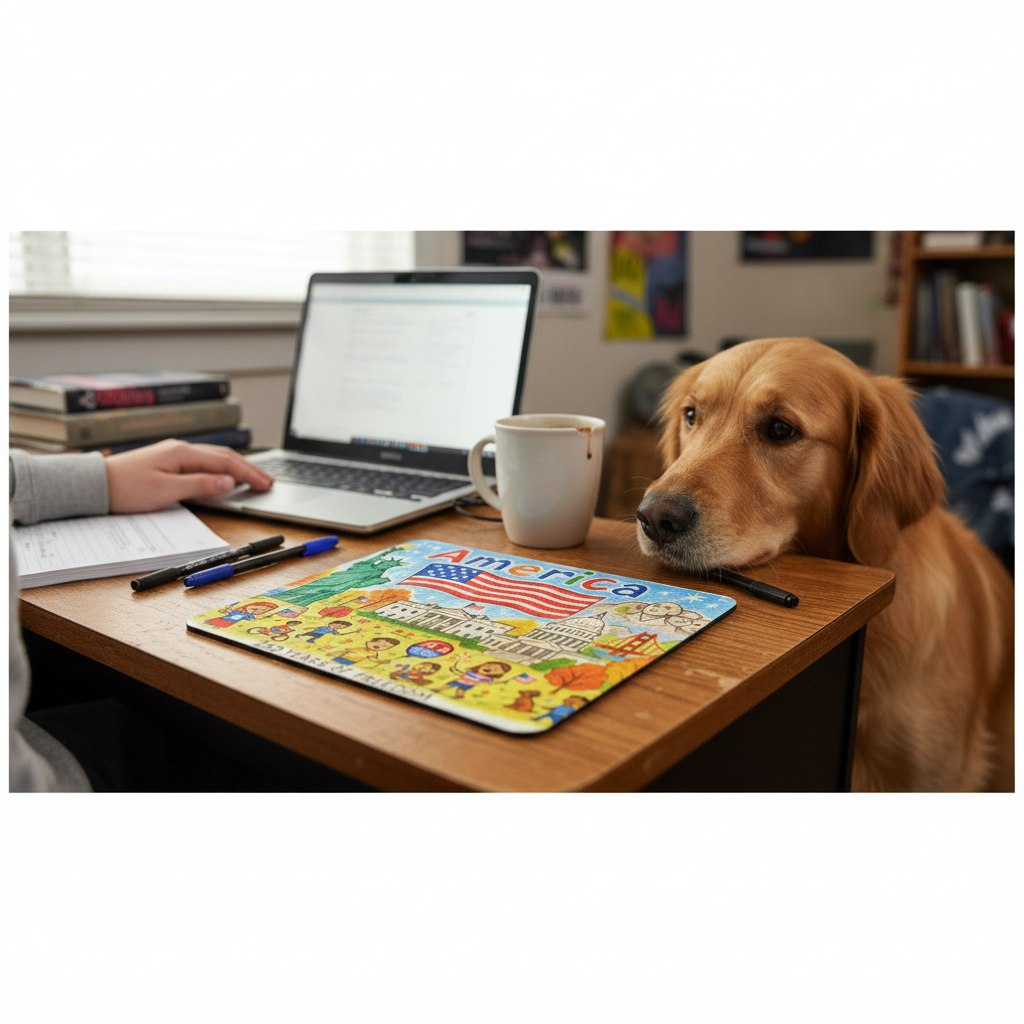 USA 250th Anniversary Crayon Art Mouse Pad Patriotic USA Flag Desk Mat