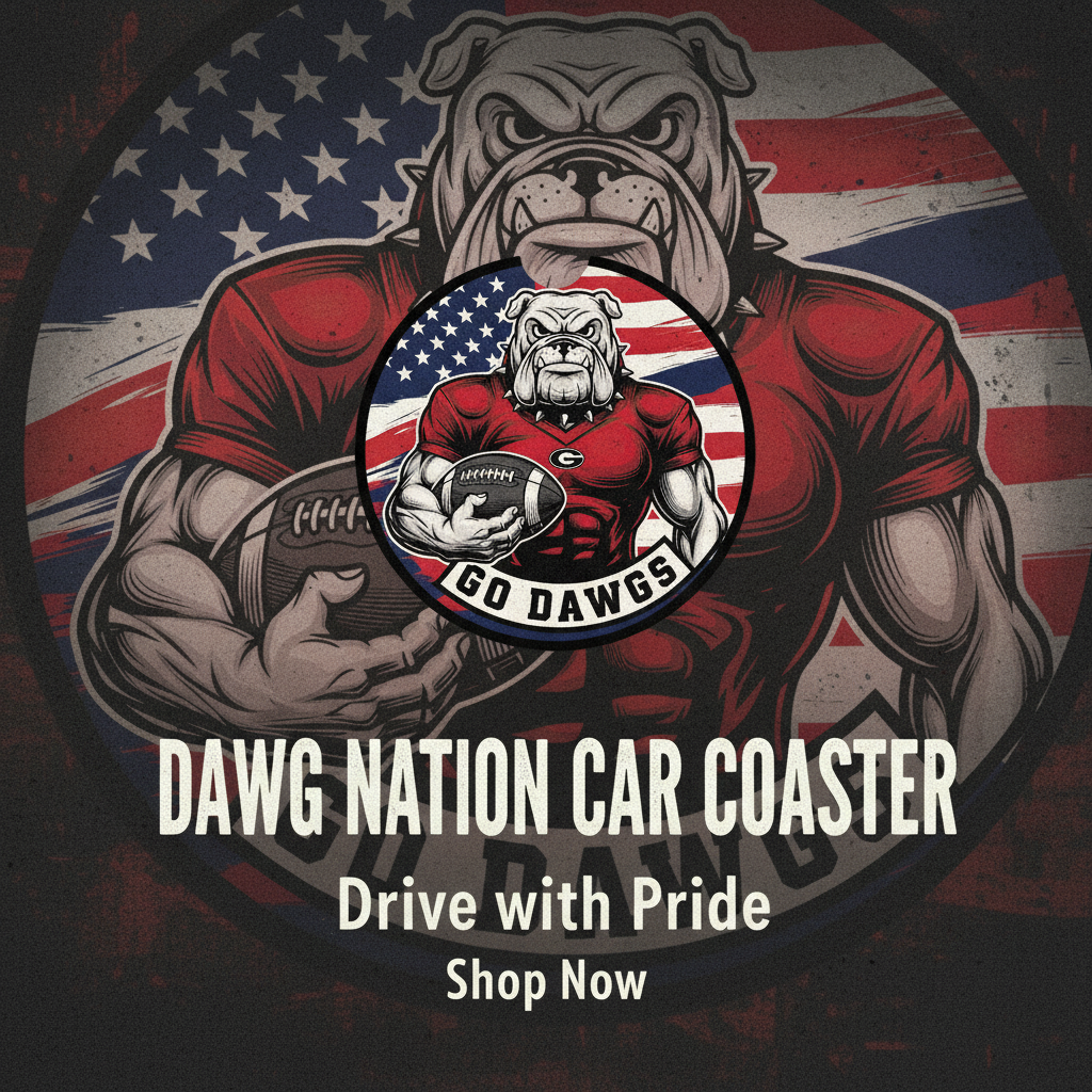 Go Dawgs Car Coasters 2-Pack • 2.75" Bulldog Football Flag Cup Holder Inserts