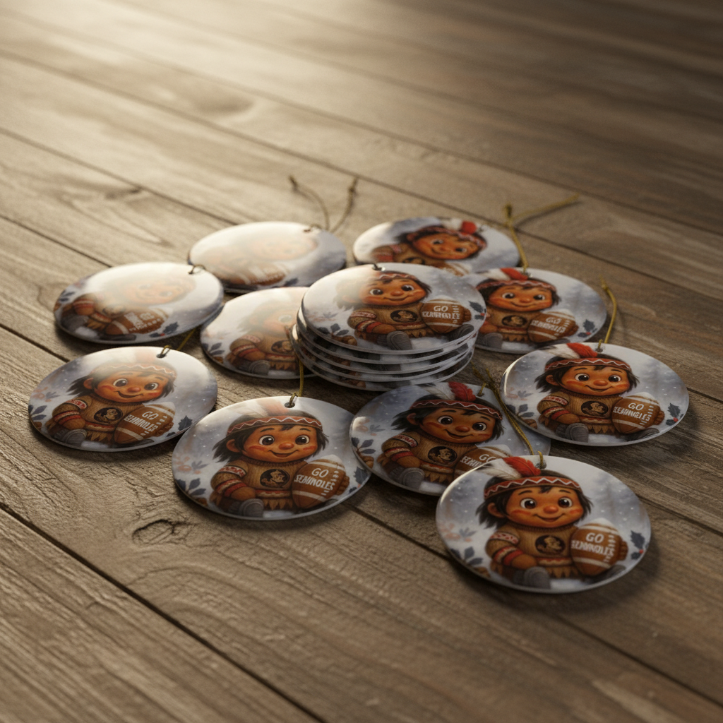 3.5" Round Aluminum Football Fan Ornament - Warrior Spirit College Decor Gift