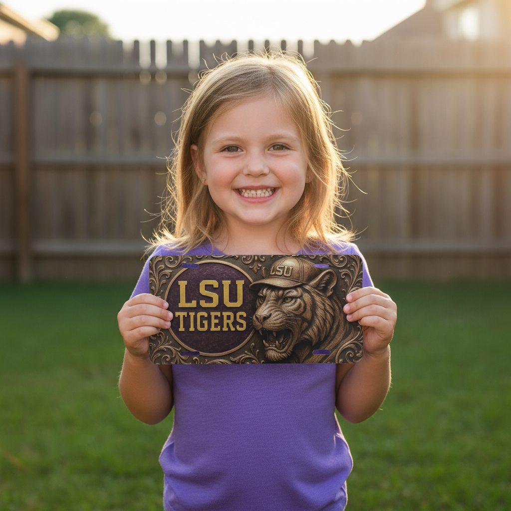 LSU Tigers License Plate 6"x12" Car Tag | Metal Front Plate | Flat (Not 3D)