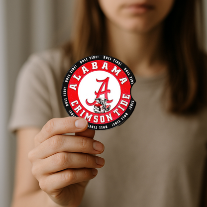 Alabama Crimson Tide Car Coasters – Set of 2 Soft Rubber Cup Inserts – Roll Tide