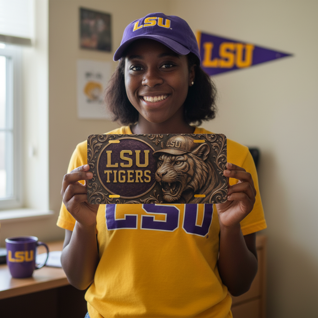 LSU Tigers License Plate 6"x12" Car Tag | Metal Front Plate | Flat (Not 3D)